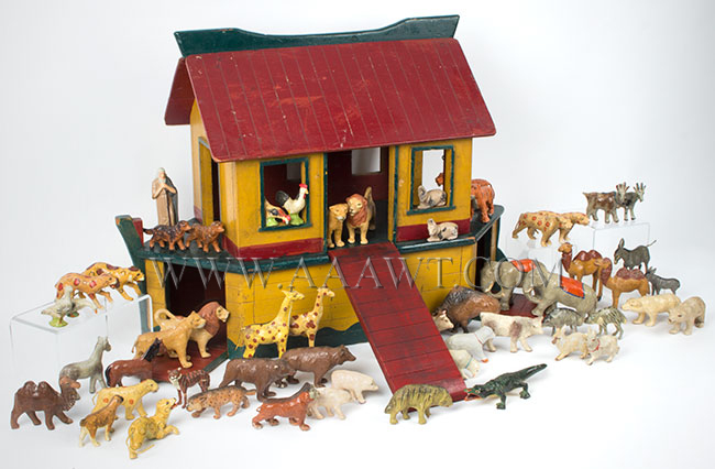 Antique Toy, Noah's Ark, 24 Pairs of Animals, Circa 1900, angle view